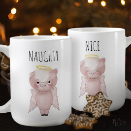 Naughty or Nice Cute Holiday Angel Pig Cartoon コーヒーマグカップ