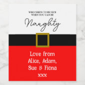 Naughty or Nice? Funny Christmas Santa suit ワインラベル (シングルラベル)