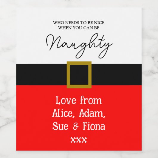 Naughty or Nice? Funny Christmas Santa suit ワインラベル (シングルラベル)