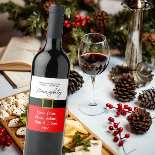 Naughty or Nice? Funny Christmas Santa suit ワインラベル