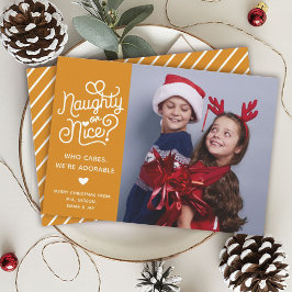 Naughty or Nice Funny Cute Kids Sibling Photo シーズンカード