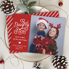 Naughty or Nice Funny Cute Kids Sibling Photo シーズンカード