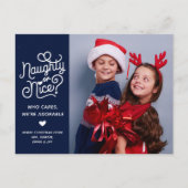 Naughty or Nice Funny Cute Kids Sibling Photo シーズンポストカード (正面)
