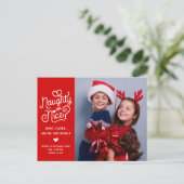 Naughty or Nice Funny Cute Kids Sibling Photo シーズンポストカード (スタンド正面)