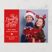 Naughty or Nice Funny Cute Kids Sibling Photo シーズンポストカード (正面)