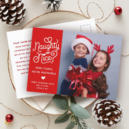 Naughty or Nice Funny Cute Kids Sibling Photo シーズンポストカード