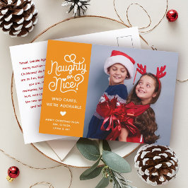 Naughty or Nice Funny Cute Kids Sibling Photo シーズンポストカード