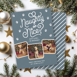 Naughty or Nice Funny Cute Pet Dog Cat 3 Photo  シーズンカード