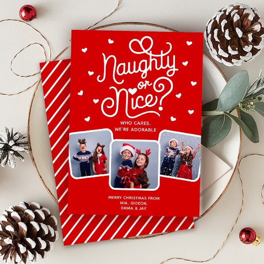 Naughty or Nice Funny Cute Sibling Family 3 Photo シーズンカード