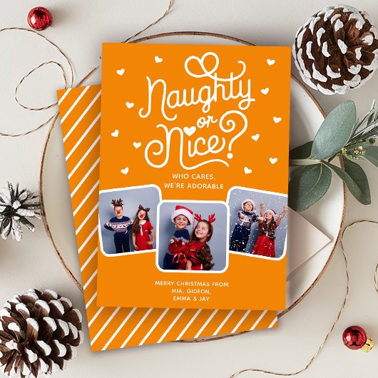 Naughty or Nice Funny Cute Sibling Family 3 Photo  シーズンカード