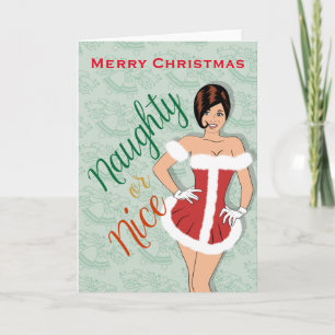 Naughty or Nice Girl in Santa Dress シーズンカード