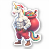 Naughty Unicorn Pun Funny Family Christmas Morning シール (正面)