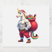 Naughty Unicorn Pun Funny Family Christmas Morning スパークリングワインラベル (シングルラベル)