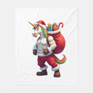 Naughty Unicorn Pun Funny Family Christmas Morning フリースブランケット