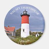 Nauset Light house, Cape Cod MA Round Magnet マグネット (正面)