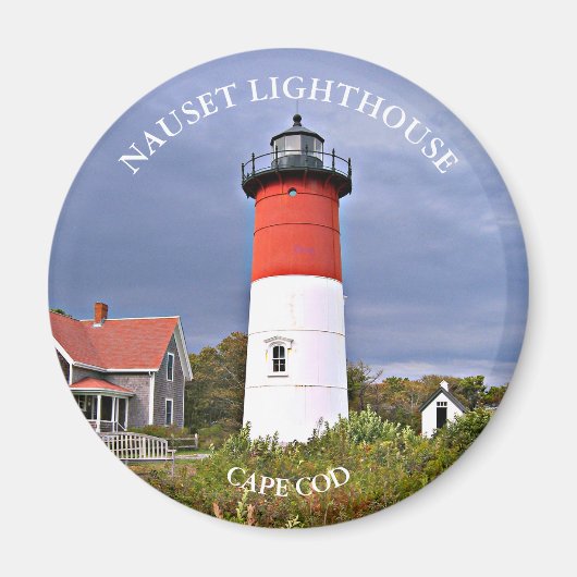 Nauset Light house, Cape Cod MA Round Magnet マグネット (正面)