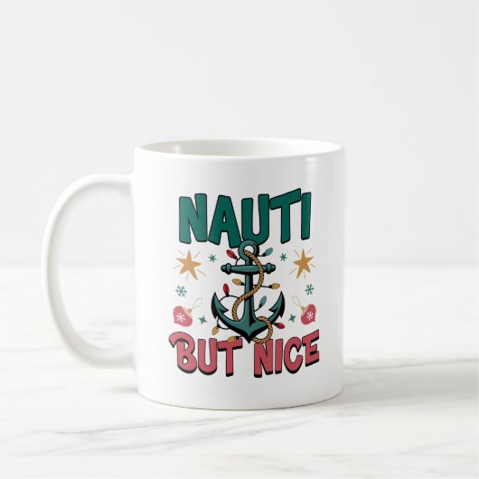 Nauti But Nice Funny Nautical Christmas Anchor  コーヒーマグカップ (左)