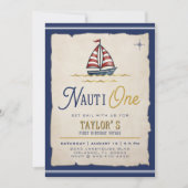 Nauti One セイルボート 1歳の誕生日パーティー 招待状 (正面)