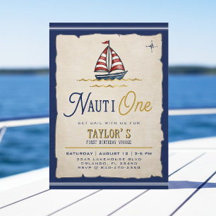 Nauti One セイルボート 1歳の誕生日パーティー 招待状
