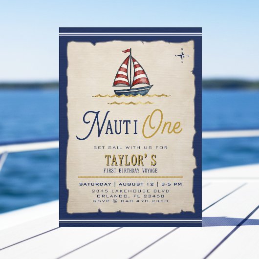 Nauti One セイルボート 1歳の誕生日パーティー 招待状