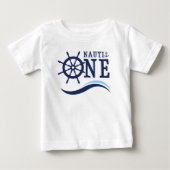 Nauti One 航海風1歳の誕生日 ブルー船の操舵輪 ベビーTシャツ (正面)