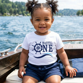 Nauti One 航海風1歳の誕生日 ブルー船の操舵輪 ベビーTシャツ
