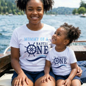Nauti One 航海風1歳の誕生日 ブルー船の操舵輪 ベビーTシャツ