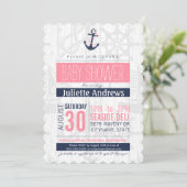 nauticalテイストのベビーシャワー招待状(女の子 ピンク 青) 招待状 (スタンド正面)