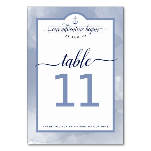 #Nauticalネイビースチールブルーウォーターイベント結婚ズ テーブルナンバー (裏面)