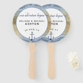 #Nauticalネイビーブルー金ゴールド水彩イベント結婚 ハンドファン (正面&裏面)