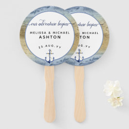 #Nauticalネイビーブルー金ゴールド水彩イベント結婚 ハンドファン