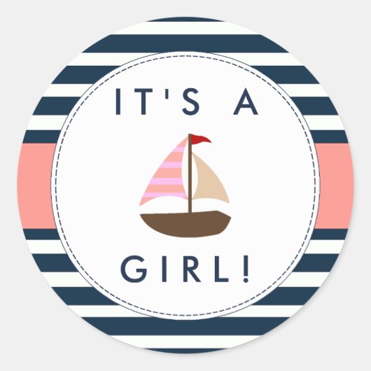  nautical 船 赤ちゃんシャワー シール - 女の子が生まれました！ (正面)
