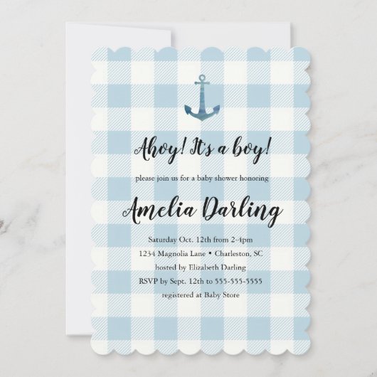 Nautical Ahoy Baby Boy Baby Shower 招待状 (正面)