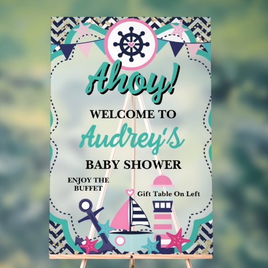 Nautical Ahoy Baby Shower アクリルサイン (ニュートラル)