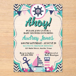 Nautical Ahoy Baby Shower Invitation アクリル招待状