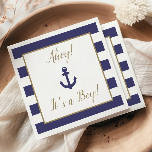 Nautical Anchor "Ahoy! It's a Boy!" Baby Shower スタンダードカクテルナプキン