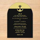 Nautical Anchor - Black Gold - Beach Wedding アクリル招待状 (正面)
