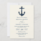 Nautical Anchor Blue Modern Chic QR Code Wedding 招待状 (正面)