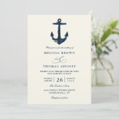 Nautical Anchor Blue Modern Chic QR Code Wedding 招待状 (スタンド正面)