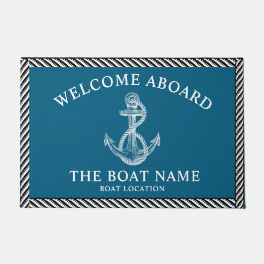 Nautical Anchor Boat & Captain Name, Sailing Gifts ドアマット (正面)