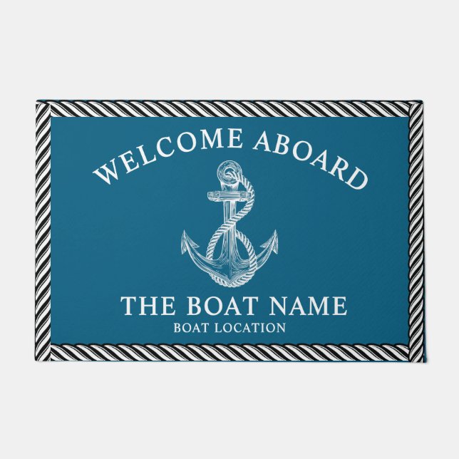 Nautical Anchor Boat & Captain Name, Sailing Gifts ドアマット (正面)