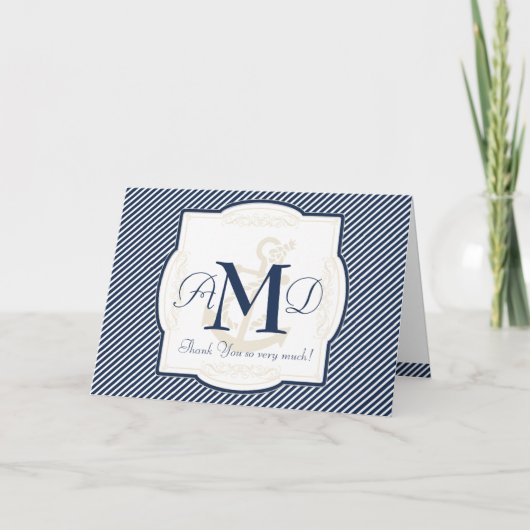 Nautical Anchor Boat Diagonal Stripes Swirl Modern サンキューカード (正面)