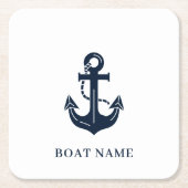 Nautical Anchor Boat Name スクエアペーパーコースター (正面)