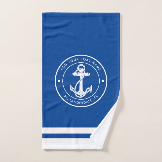 Nautical Anchor Boat Name Any Color ハンドタオル (ハンドタオル)