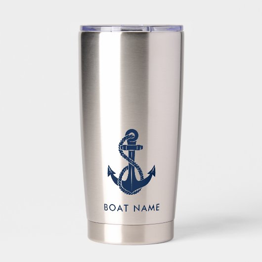 Nautical Anchor Boat Name Minimalist Custom 保温保冷タンブラー (正面)