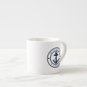 Nautical Anchor Boat Name Navy Blue Boating エスプレッソカップ (正面右)