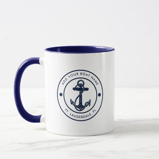 Nautical Anchor Boat Name Navy Blue Custom マグカップ (左)