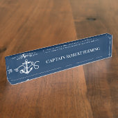 Nautical Anchor Captain Name Navy Blue デスクネームプレート (側面)