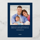 Nautical Anchor Christmas Photo Navy Blue Gold 箔シーズンカード (裏面)