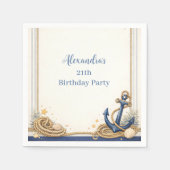 Nautical Anchor Compass Birthday スタンダードカクテルナプキン (正面)